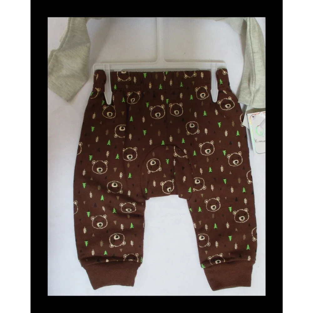 Quiltex 3 Pc Baby Set Brown Teddy Bear 0-3M NWT